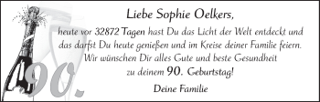 Glückwunschanzeige von Sophie Oelkers von WESER-KURIER