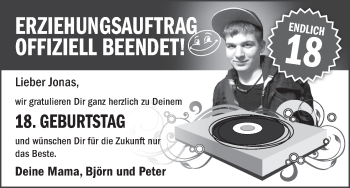 Glückwunschanzeige von Jonas  von WESER-KURIER