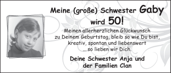 Glückwunschanzeige von Gaby  von WESER-KURIER