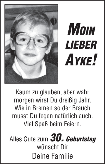 Glückwunschanzeige von Ayke  von WESER-KURIER