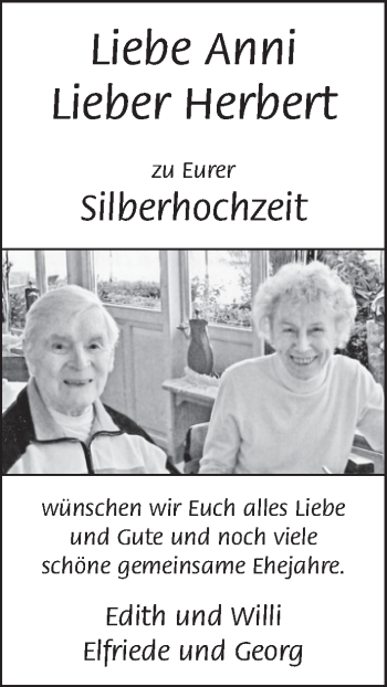 Glückwunschanzeige von Anni und Herbert  von WESER-KURIER