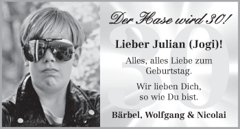 Glückwunschanzeige von Julian Schorr von WESER-KURIER