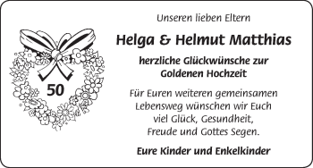 Glückwunschanzeige von Helga undHelmut  Matthias von WESER-KURIER