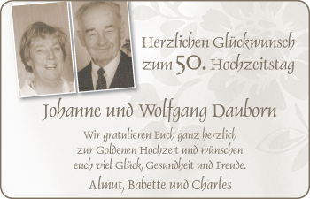 Glückwunschanzeige von Johanne und Wolfgang  Dauborn von WESER-KURIER