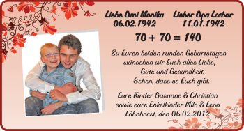 Glückwunschanzeige von Monika und Lothar  von WESER-KURIER
