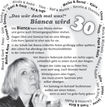 Glückwunschanzeige von Bianca  von WESER-KURIER
