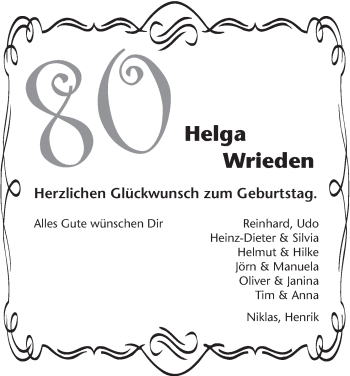 Glückwunschanzeige von Helga Wrieden von WESER-KURIER