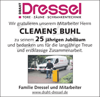 Glückwunschanzeige von Clemens Buhl von WESER-KURIER