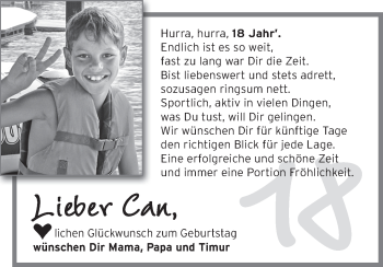 Glückwunschanzeige von Can  von WESER-KURIER