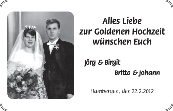 Glückwunschanzeige von Goldene Hochzeit  von WESER-KURIER