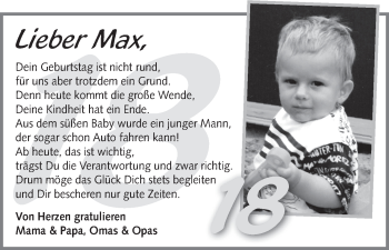 Glückwunschanzeige von Max  von WESER-KURIER