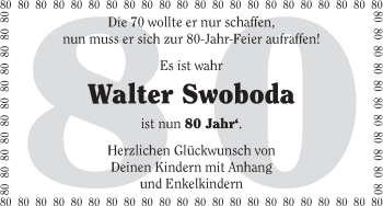 Glückwunschanzeige von Walter Swoboda von WESER-KURIER