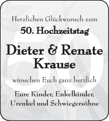 Glückwunschanzeige von Dieter und Renate Krause von WESER-KURIER