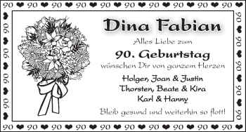 Glückwunschanzeige von Dina Fabian von WESER-KURIER
