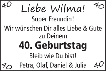 Glückwunschanzeige von Wilma  von WESER-KURIER