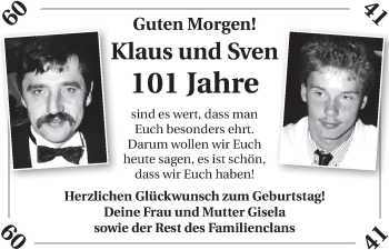 Glückwunschanzeige von Klaus und Sven  von WESER-KURIER