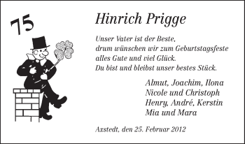 Glückwunschanzeige von Hinrich Prigge von WESER-KURIER