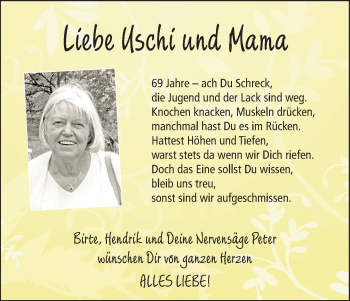 Glückwunschanzeige von Uschi  von WESER-KURIER