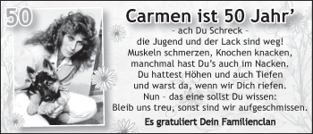 Glückwunschanzeige von Carmen  von WESER-KURIER