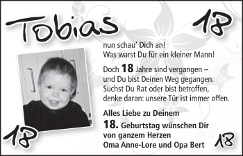 Glückwunschanzeige von Tobias  von WESER-KURIER