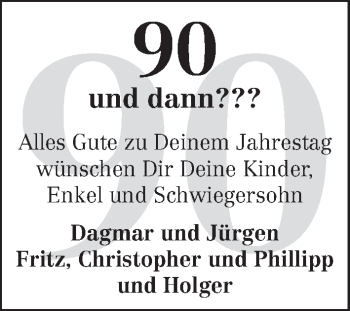 Glückwunschanzeige von 90 und dann  von WESER-KURIER