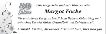 Glückwunschanzeige von Margot Focke von WESER-KURIER