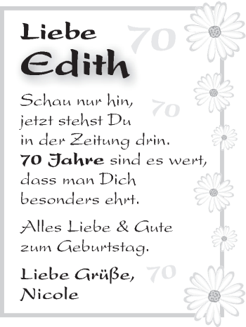 Glückwunschanzeige von Edith  von WESER-KURIER