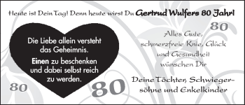 Glückwunschanzeige von Gertrud Wulfers von WESER-KURIER
