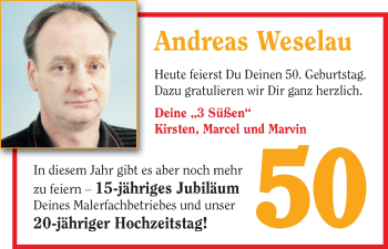 Glückwunschanzeige von Andreas Weselau von WESER-KURIER