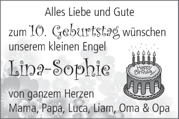 Glückwunschanzeige von Lina-Sophie  von WESER-KURIER