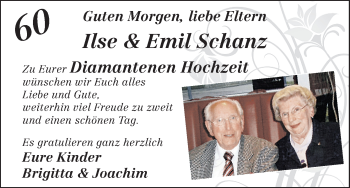Glückwunschanzeige von Ilse und Emil Schanz von WESER-KURIER