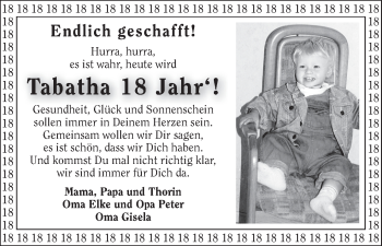 Glückwunschanzeige von Tabatha  von WESER-KURIER