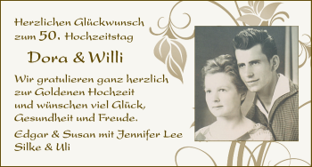 Glückwunschanzeige von Dora und Willi  von WESER-KURIER