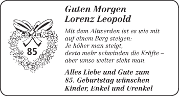 Glückwunschanzeige von Lorenz Leopold von WESER-KURIER