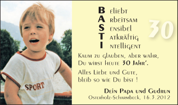 Glückwunschanzeige von Basti  von WESER-KURIER