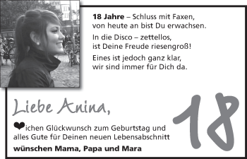 Glückwunschanzeige von Anina  von WESER-KURIER