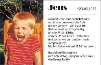 Glückwunschanzeige von Jens  von WESER-KURIER
