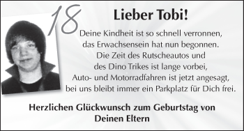 Glückwunschanzeige von Tobi Haunschild von WESER-KURIER