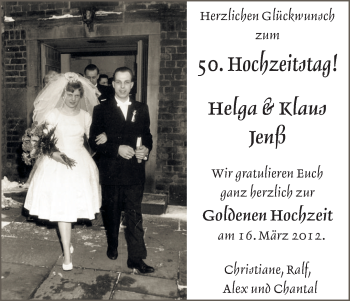 Glückwunschanzeige von Helga und Klaus Jenß von WESER-KURIER