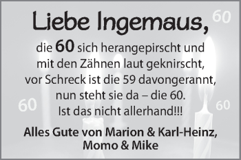 Glückwunschanzeige von Ingemaus  von WESER-KURIER