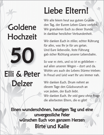 Glückwunschanzeige von Elli und Peter Delzer von WESER-KURIER