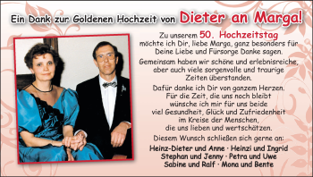 Glückwunschanzeige von Dieter und Marga  von WESER-KURIER