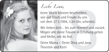 Glückwunschanzeige von Lena  von WESER-KURIER