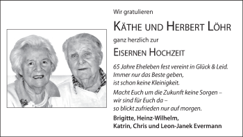 Glückwunschanzeige von Käthe und Herbert Löhr von WESER-KURIER