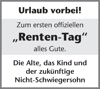 Glückwunschanzeige von Renten-Tag  von WESER-KURIER