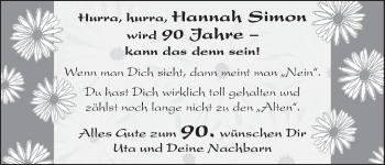 Glückwunschanzeige von Hannah  Simon von WESER-KURIER
