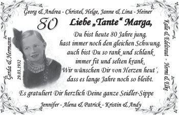 Glückwunschanzeige von Marga  von WESER-KURIER