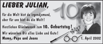 Glückwunschanzeige von Julian  von WESER-KURIER