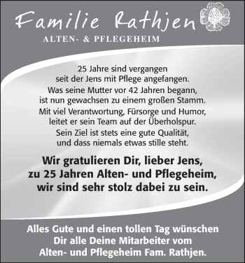 Glückwunschanzeige von Jens Rathjen von WESER-KURIER