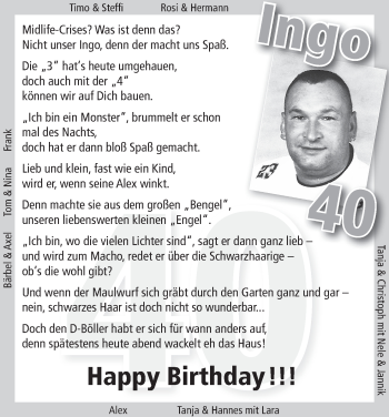 Glückwunschanzeige von Ingo  von WESER-KURIER